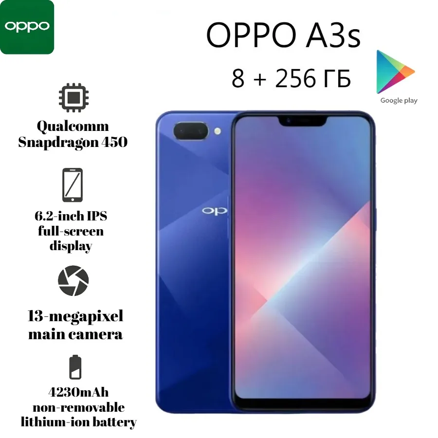 The latest 2026 OPPO A3s smartphone, featuring 8GB + 256GB storage, a 6.2-inch FullView display, a 4230mAh high-capacity battery