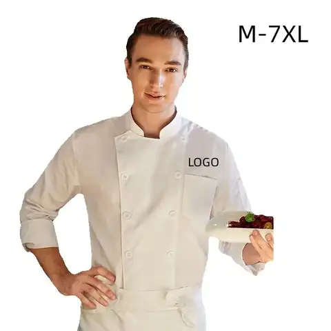 Ropa de trabajo de Chef de Catering para hombre, uniforme de Chef de restaurante con logotipo personalizado, restaurante, Hotel, olla caliente, ropa de talla grande, patrón de estampado 6XL 7XL