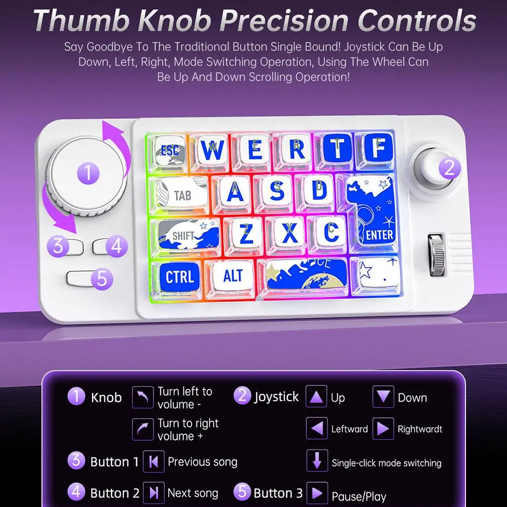 Mechanical Keyboard Three Mode RGB Macro Programming Hot-Swappable 22Keys Gaming Keyboard Volume Knob Joystick