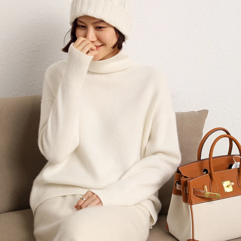 2022 Hot Sale Winter Women\'s 100% Pure Cashmere Sweater Turtleneck High Quality Soft Female Loose Thickened Knitted Pullover
