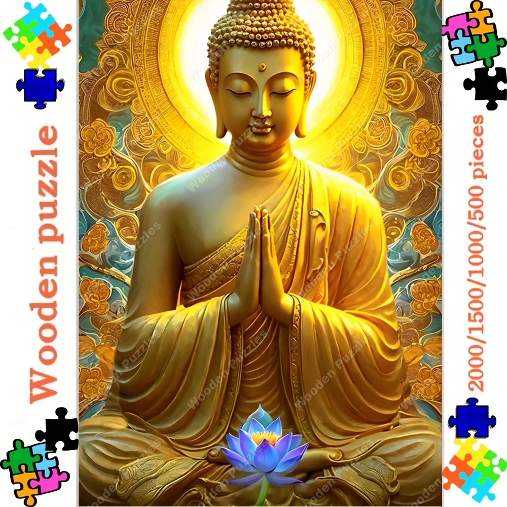 2000/1500/1000/500 Stück Serene Golden Buddha Puzzle für Erwachsene – spirituelle Meditationskunst mit aufwendigen Mustern, Premium