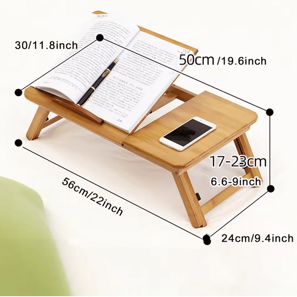 Bed Laptop Tray, Folding Bamboo Bed Tray for Laptop Up, Portable Bed Table for Breakfast, Adjustable Angle and Height, Folding Lap Work Tray for Reading Writing Breakfast