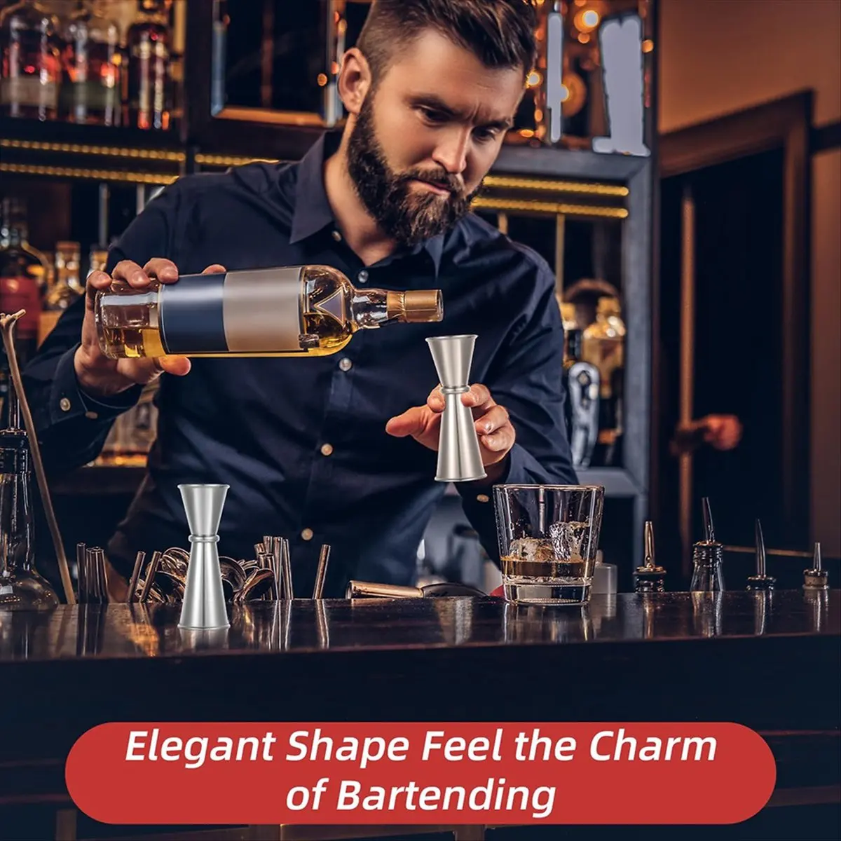 Lot de 10 jiggers pour barman, tasses doseuses en acier inoxydable 304 pour cocktails, outils de barman pour la maison