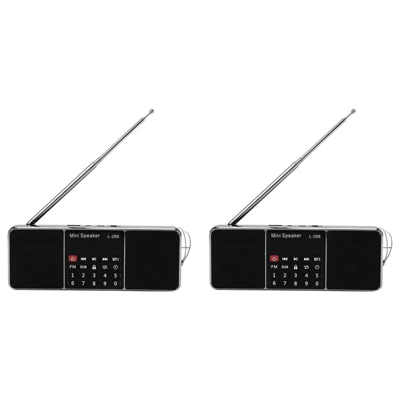 【Father’S Day】2X Mini Portable Rechargeable Stereo L-288 Fm Radio Speaker Lcd Screen Support Tf Card Usb Disk Mp3 Music Player