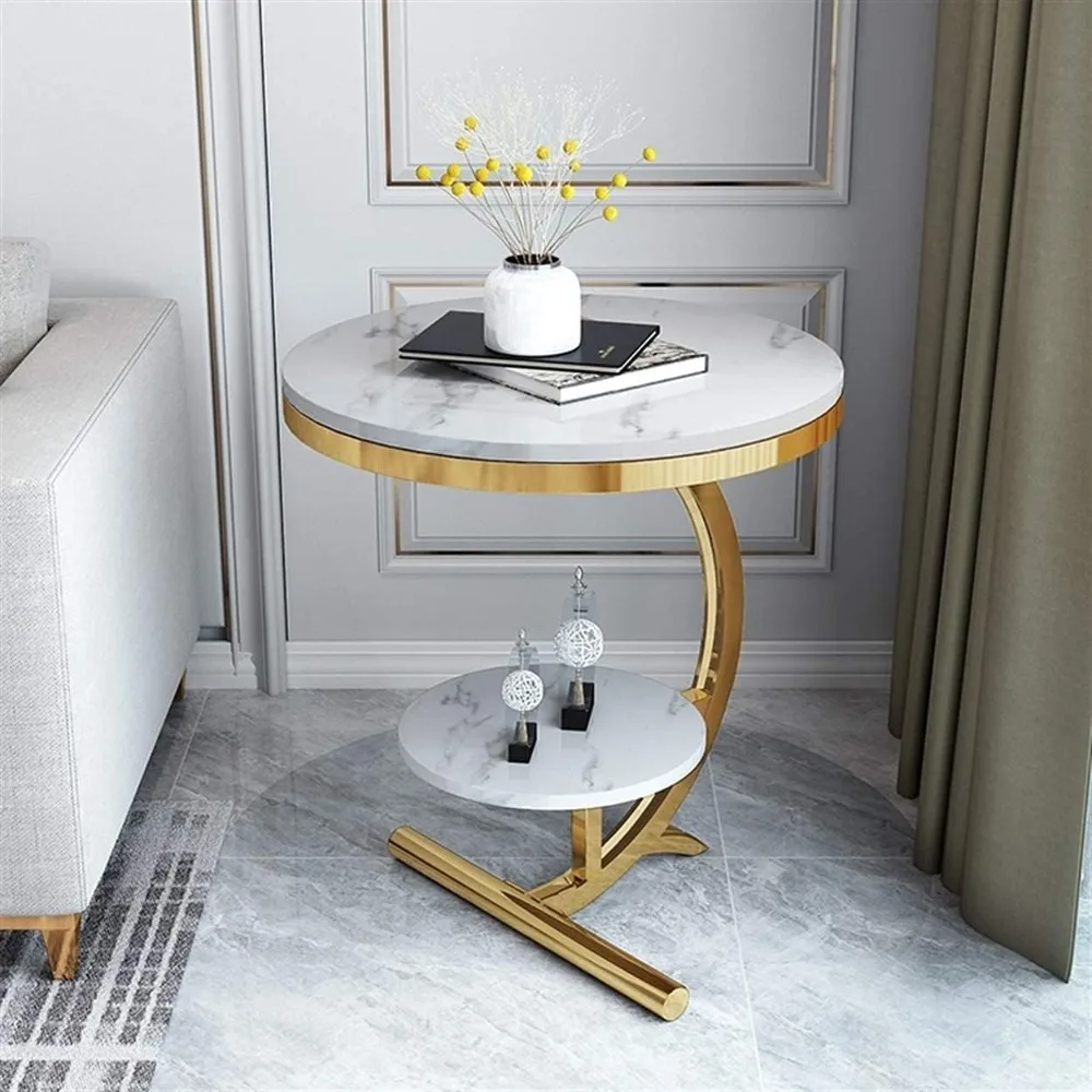 

Luxury Marble End Table Decor & More Round Coffee Table with Storage Shelf for Home & Living Room |Gold Coffee Table|Outdoor & I