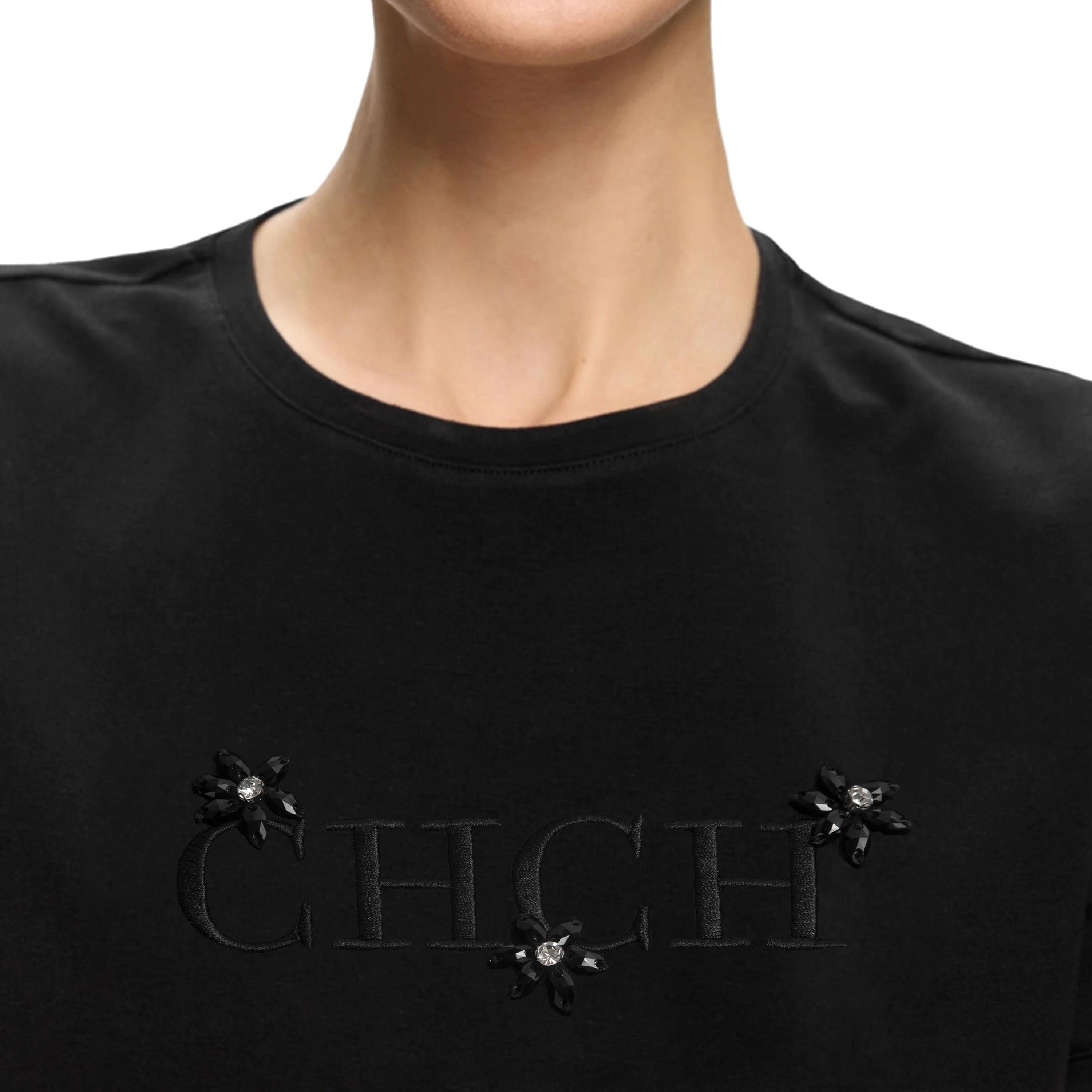 Moda feminina t camisas o pescoço manga curta casual temperamento lantejoulas bordado algodão feminino topos verão camisetas femininas