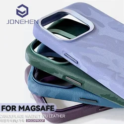 Luxury Camouflage Leather Fabric Magnetic Wireless Charge For Magsafe Shockproof Back Cover For iPhone 15 14 13 12 Pro Max Case