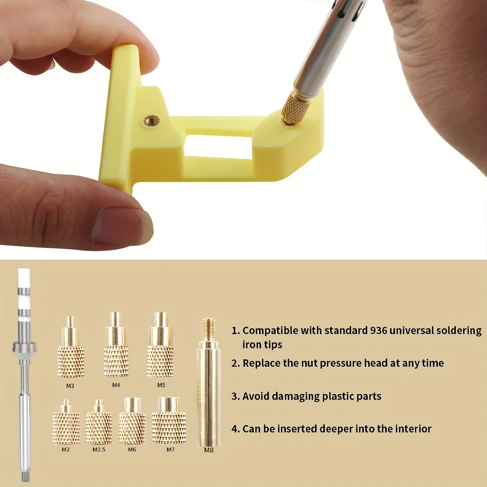 Heat Insert Nut Iron Tip TS100 Soldering Iron Tip Insert Internal Thread Head M2-M8 Brass Hot Melt Insert Nut Insertion Kit