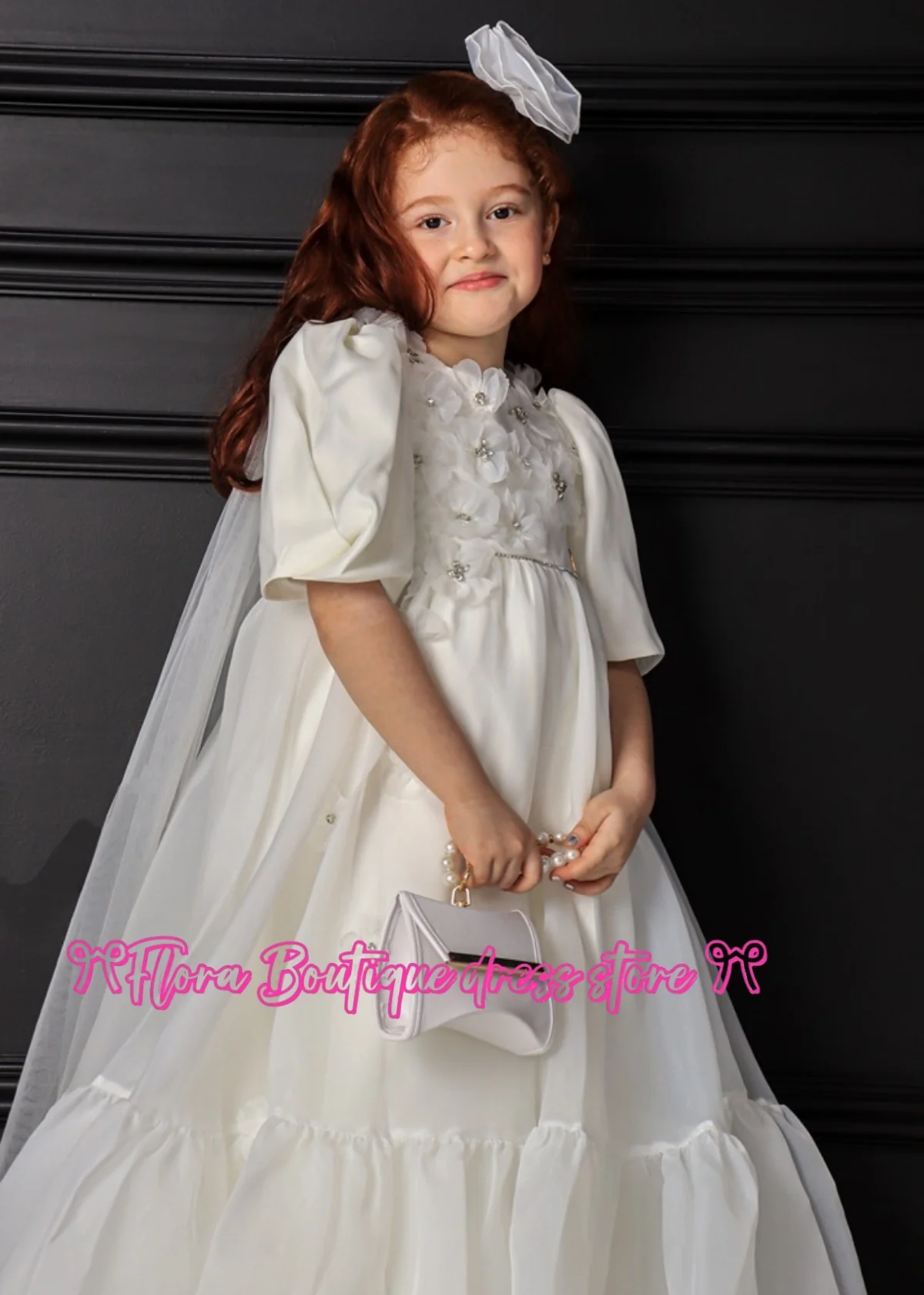 

Милое платье с блестками средней длины и аппликацией для девочек-цветочниц для свадебных церемоний, официальных приема, дня рождения, праздника