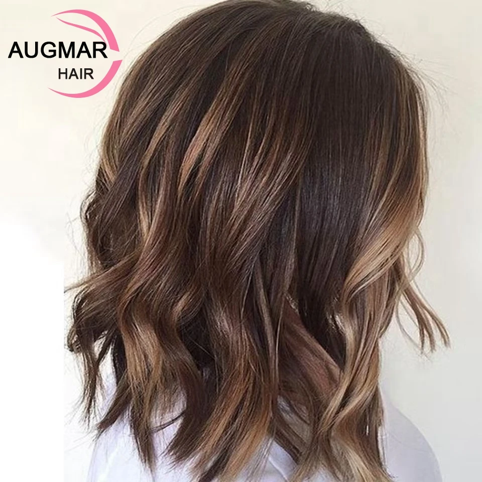 Short Wavy Blonde Highlight Wig Human Hair Wigs Ombre 13x4 Brown Lace Front Wig Brazilian Remy Bob 360 13x6 HD Lace Frontal Wig