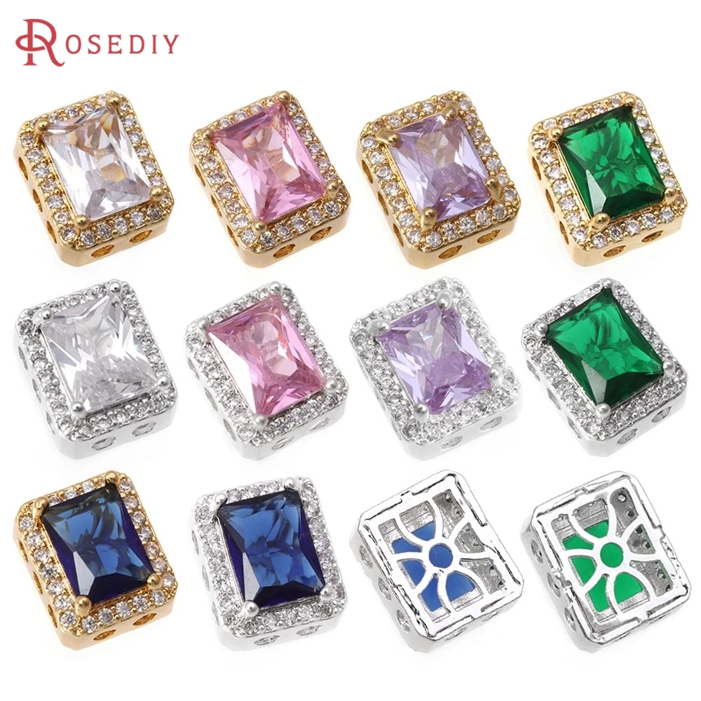 

6PCS 18K Gold Color Brass Zircon Rectangle Spacer Beads Bracelets Beads High Quality Diy Necklace Earrings Making Accessories