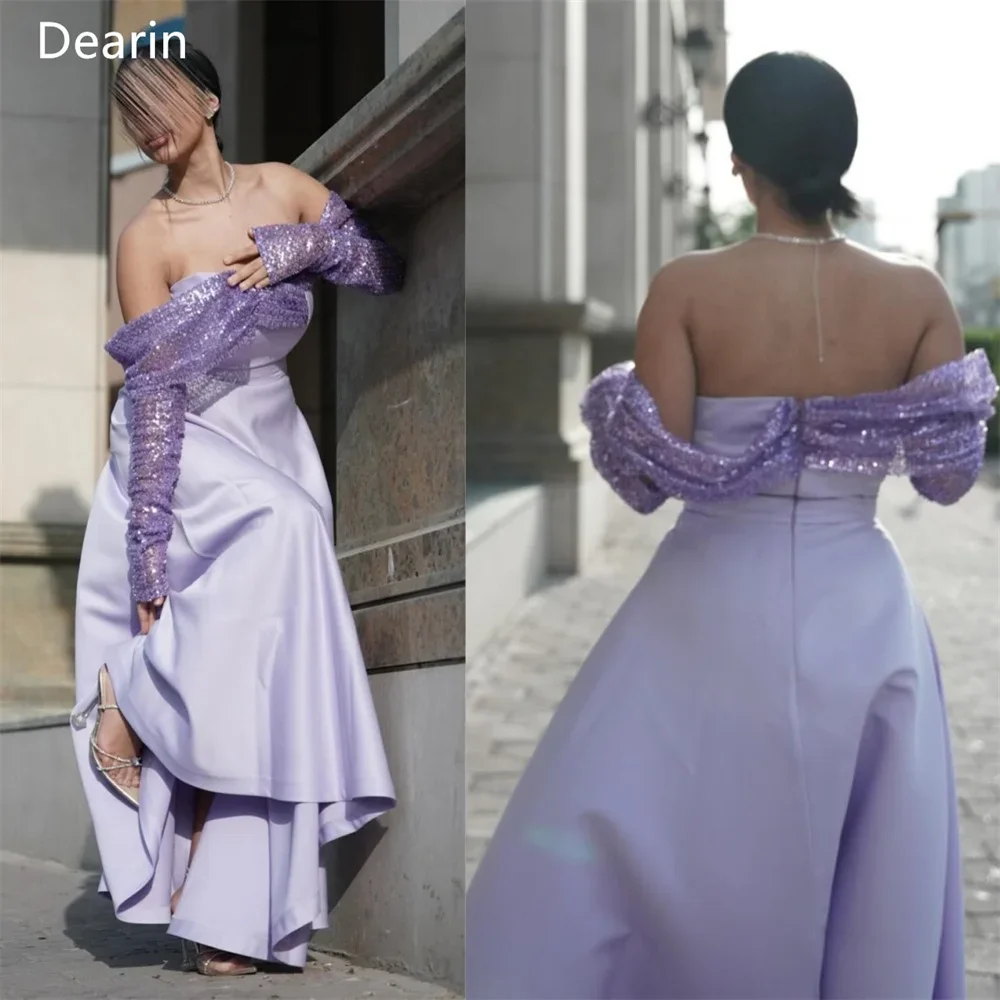 Customized Prom Gown Evening Formal Dress Dearin Off-the-shoulder A-line Floor Length Skirts Draped Sequin Tulle Bespoke Occasio