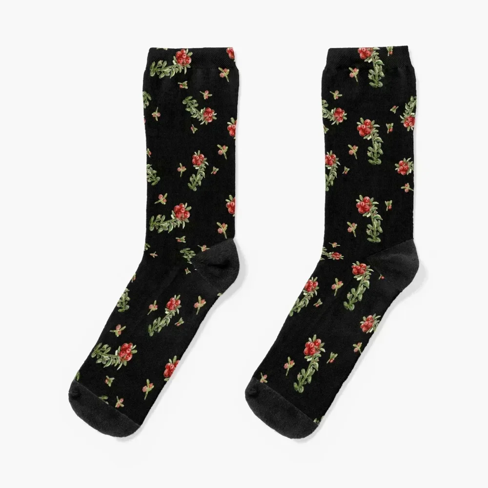 

Lingonberries pattern black Socks Non-slip designer fashionable Socks For Man Women's