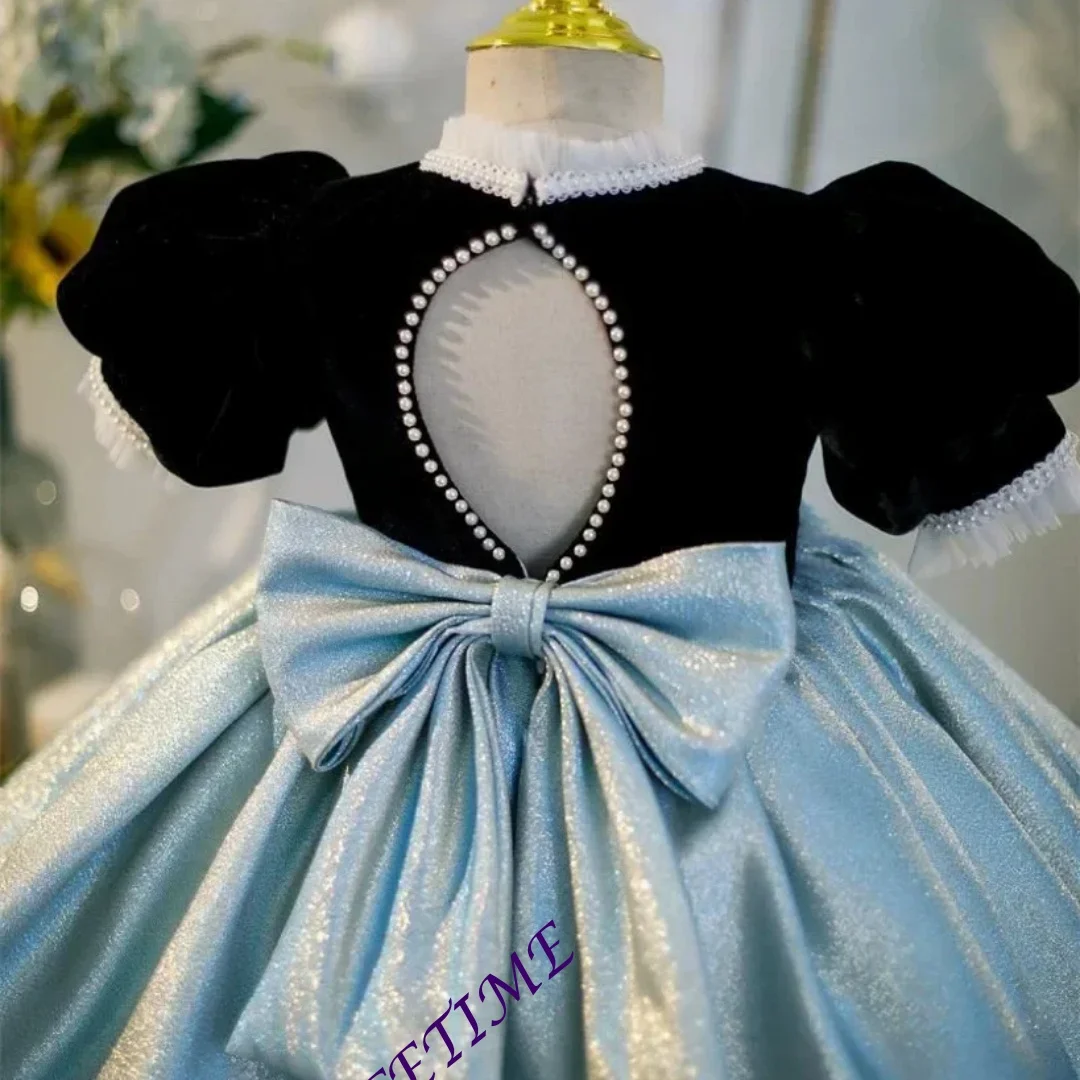 Vintage Elegant Formal Dress for Girls Infant Hostess Costume with Big Bow Gowns Kids Party Outfit Customized Children's Clothin
