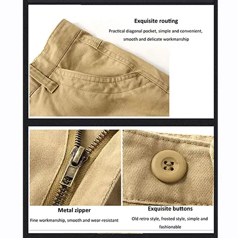 8 FICKOR 100 % bomull herr enfärgade cargobyxor, andningsbara bekväma utomhusbyxor med flera fickor för vandring, vandring och resor 8 best sales 8-ficks cargobyxor - №6