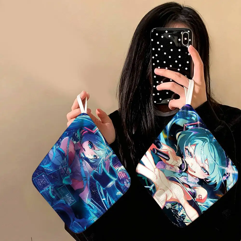 Virtual Idol H-Hatsunes MikU Hanging Style Hand Wiping Towel, Polyester Cotton, Anti-fade for Indoor Kitchen Living Room