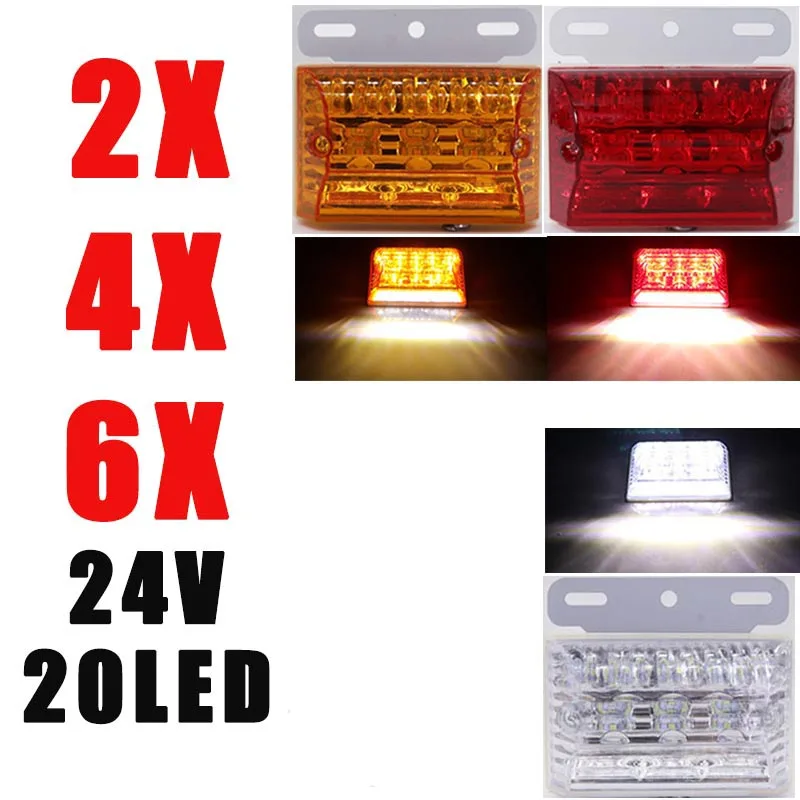 

2X/4X/6X Universal 8+12LED Side Marker Light Square Warning Tail Light for Cars Trailers Trucks 24V Colorful LED Exterior Light