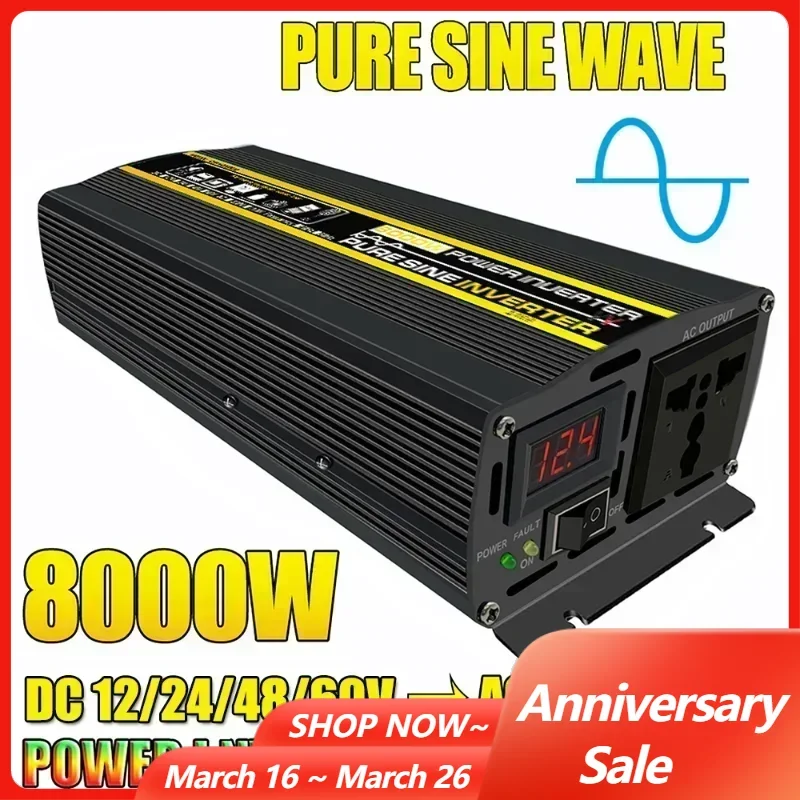 Pure Sine Wave Inverter DC 12/24/48/60V TO AC 220V 110V Voltage Convert Transformer 8000W 6000W 4000W 3000W Solar Inverter