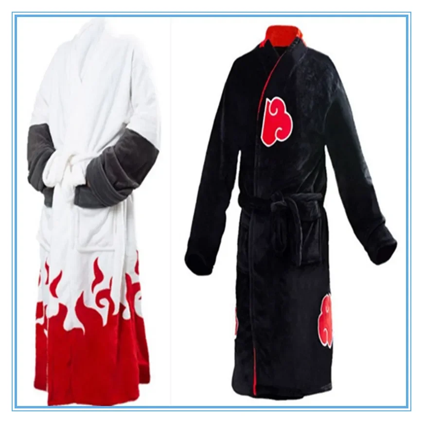 Animation Naruto Autumn and Winter Xiao Organization Men and Women Flannel Home Clothes Nightgown Cosplay Battle Robe Bathrobe