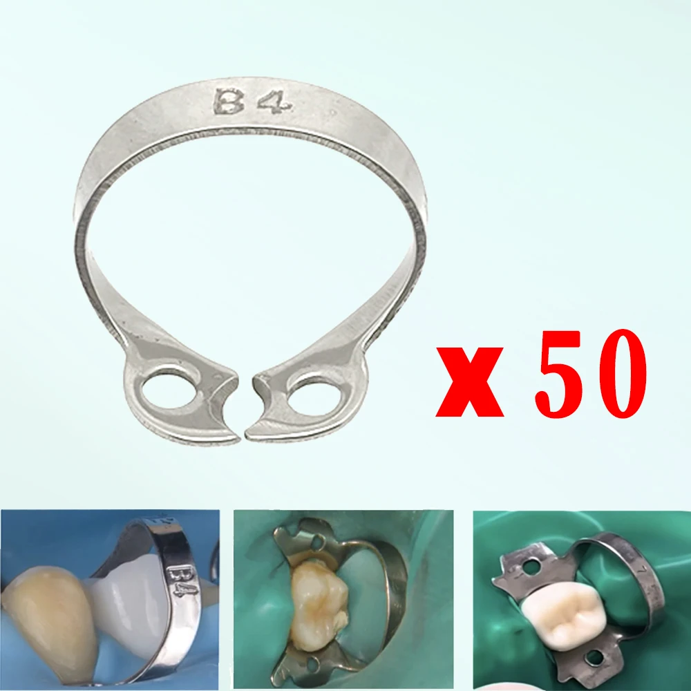 

B4 50PCS Dental Rubber Dam Clamps Endodontic Restorative Barrier Clips Stainless Steel Frame Holder Molar Teeth Materials