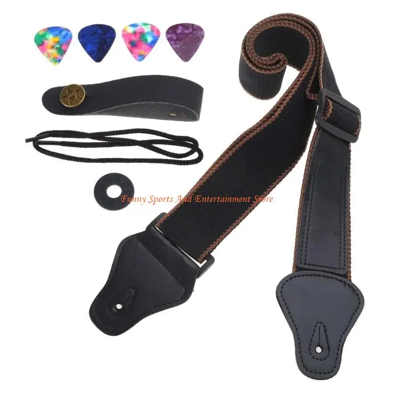 C4DE Akustik-E-Gitarrengurte mit Pick-Pocket-Schultergurt aus Baumwolle – Detail 5
