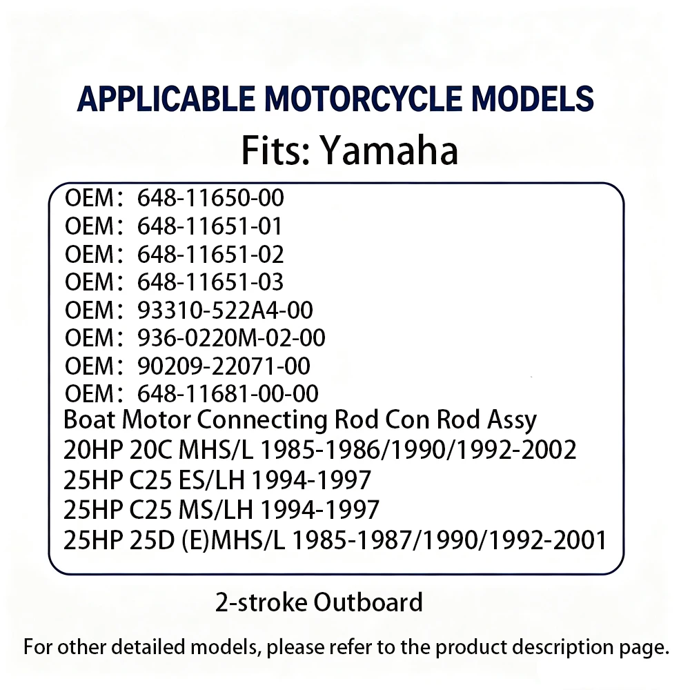 Crankshaft Connecting Rod Kit For Yamaha 2-stroke Outboard Boat Motor 25HP C25 25D 20HP 20C ES/LH MHS/L 648-11651-1 648-11650-00