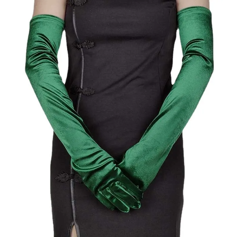 Vestido de cena de terciopelo dorado para mujer, manoplas delgadas de invierno, manga larga de ciclismo, guantes elásticos de dedo completo, guantes