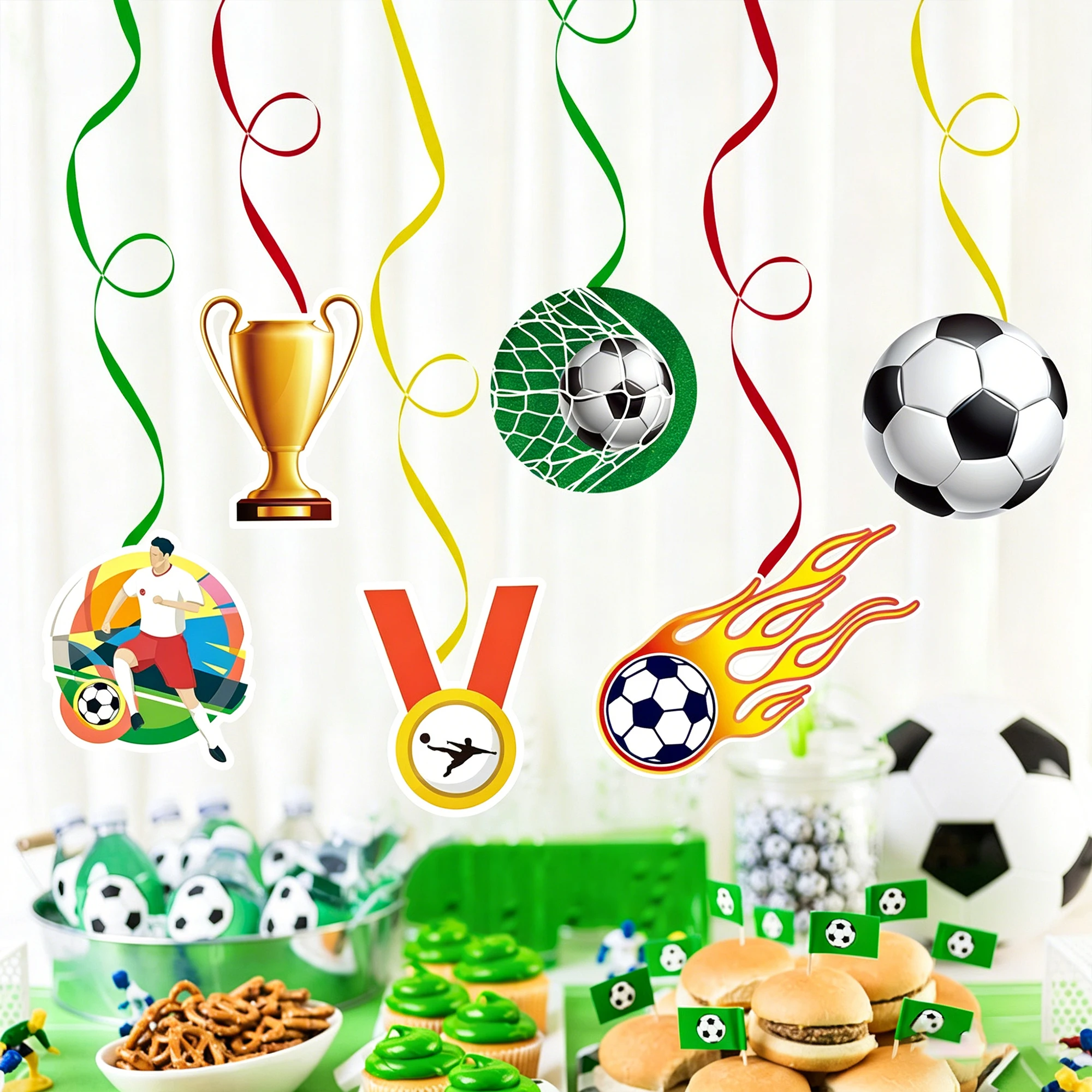 2 Sets/1 Set Fußball-Geburtstagsbanner-Set Fußball-Themen-Geburtstagsparty-Dekorationen Schwarz-Weiß Fußball-Wirbel Hängende Dekoration – Detail 3