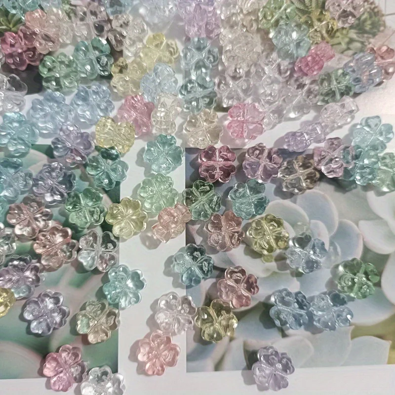 32 قطعة، البرسيم، شفافة، زهور، مسطحة، إكسسوارات مجوهرات، DIY، قلادة، مستلزمات صناعة المجوهرات