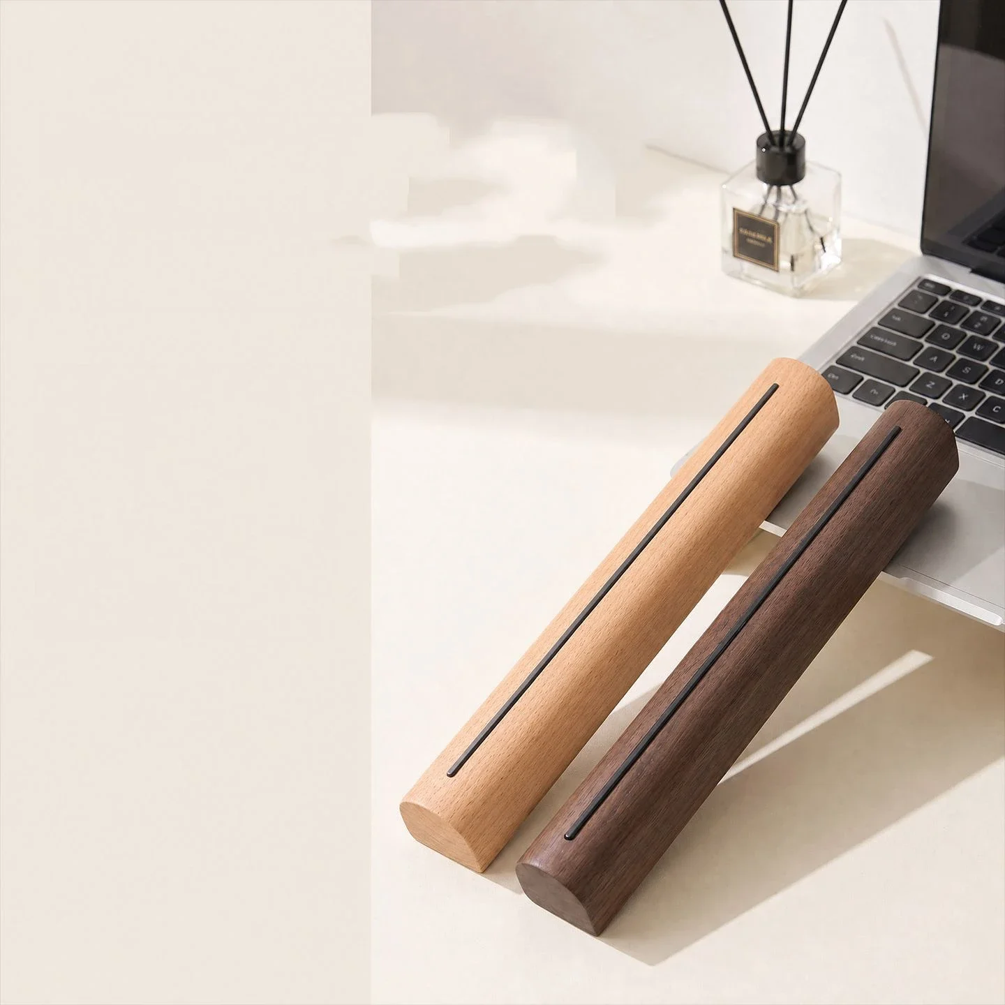HeMu Wood Laptop Riser Stand Semi Circular Notebook Holder Heat Dissipation Laptop Elevated Bracket for Desktop Office Home