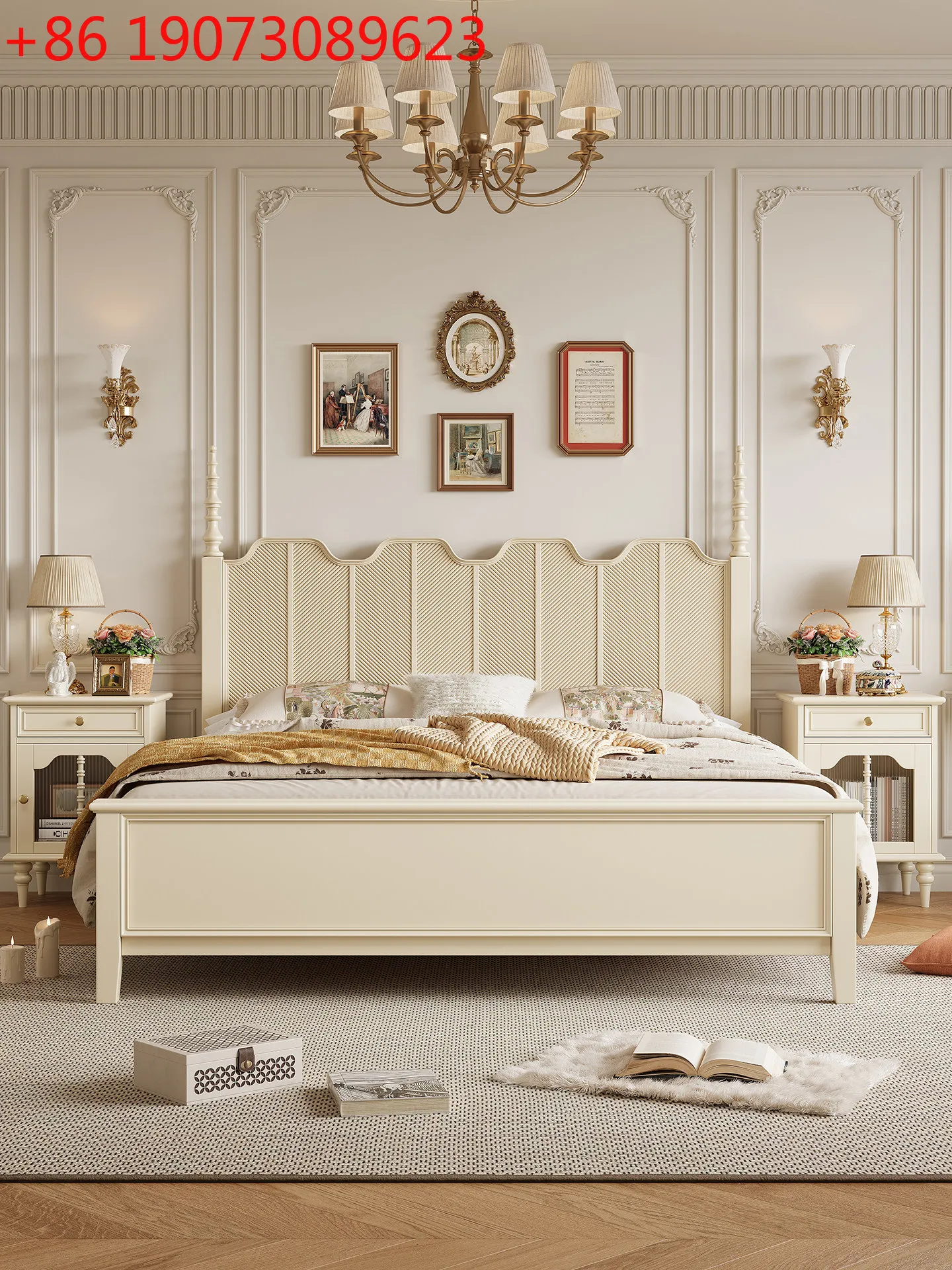

Американская белая кровать из цельного дерева, домашняя спальня, двуспальная кровать 1,8 м, французская кремовая римская колонна