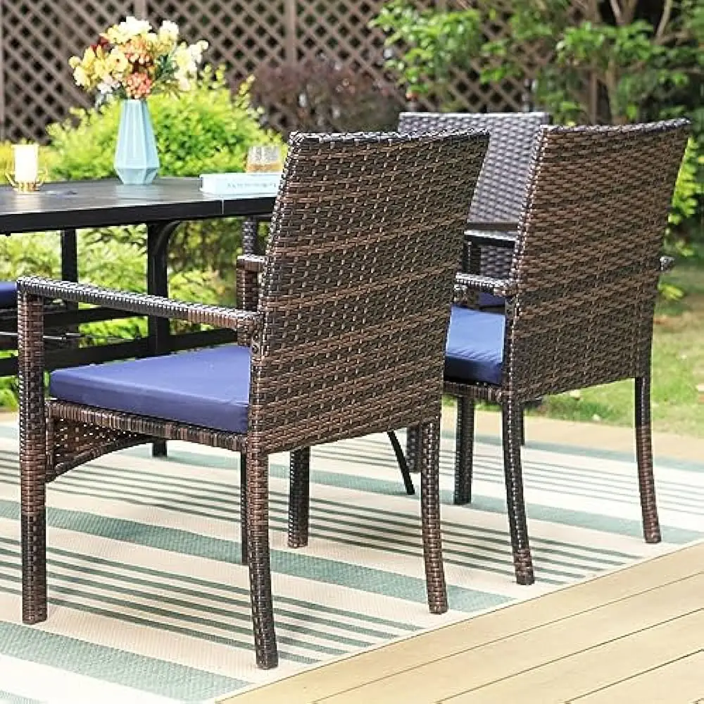 Outdoor Expansível PE Rattan Cadeiras Set com Almofadas, Jardim Dining Set, Mesa de Metal, 6 a 8 Pessoas, 9 Pcs