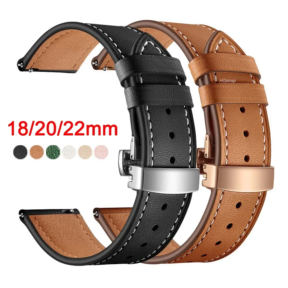 

18mm 20mm 22mm Leather Strap for Samsung Galaxy Watch 4 3 5 Pro Classic 46/42mm Universal Bracelet for Huawei Watch Band