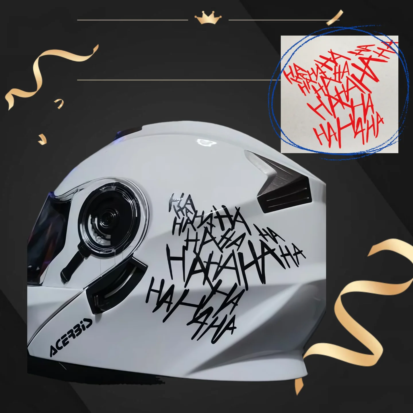 1/2pcs Funny Motorcycle Helmet Sticker Hahaha Reflective Type Motorbike Vinyl Waterproof 12cmx11cm