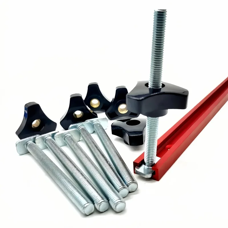 4sets T Type Screw Knob Kit Oblique Rail Sliding Nut Slot Bolt Fixture M8 Woodworking Tool Fixture