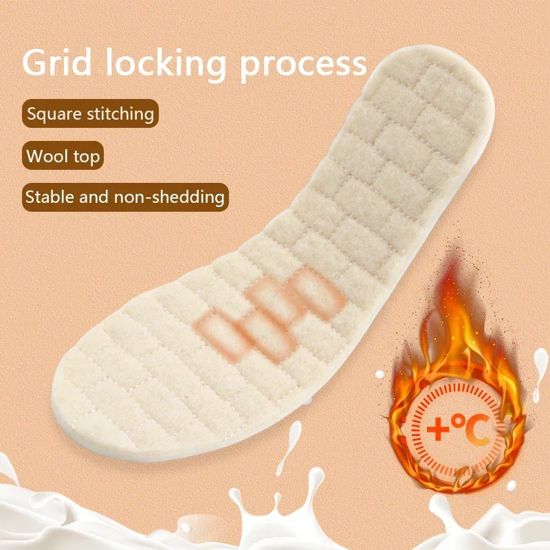 

1 Pair Wool Latex Insoles for Shoes Soft Plantar Fasciitis Insole Feet Comfort Warm Snow Boots Shoes Inserts Heating Shoe Pads