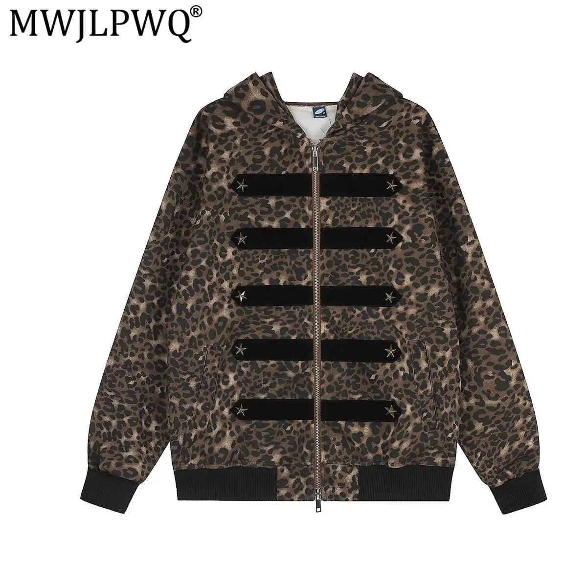 MWJLPWQ Retro Leopard Print Sweatshirt Men's American-Style Button Design Zipper Casual Hoodie Tops 2026 New Autumn Winter 20229