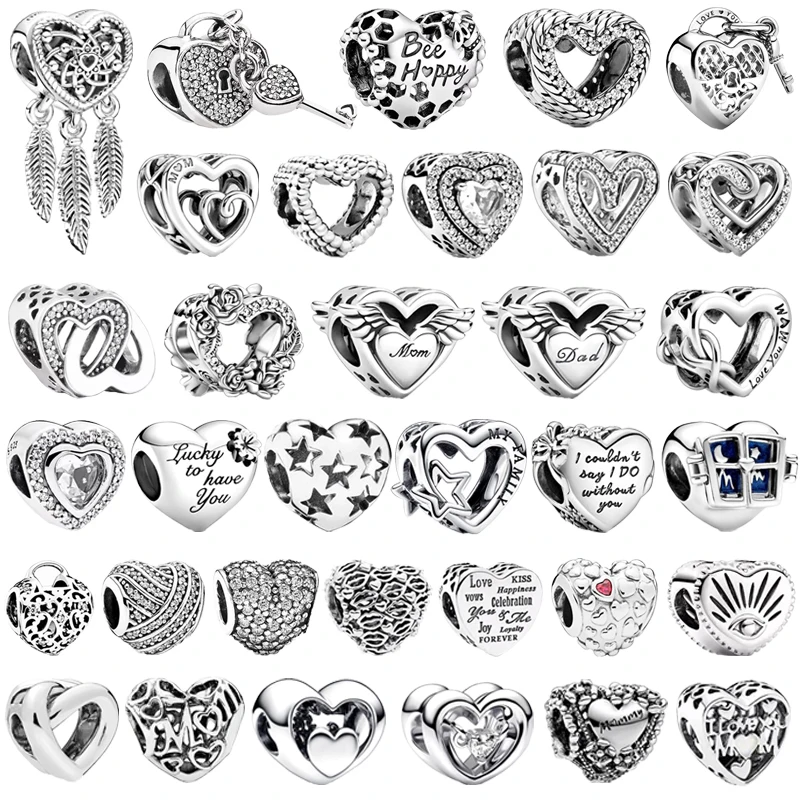 Hot Sale Sparkling Heart-Shaped Hollow Out Charm Beads Fit Original 925 Sterling Silver Pandora Bracelet DIY Women Jewelry Gifts