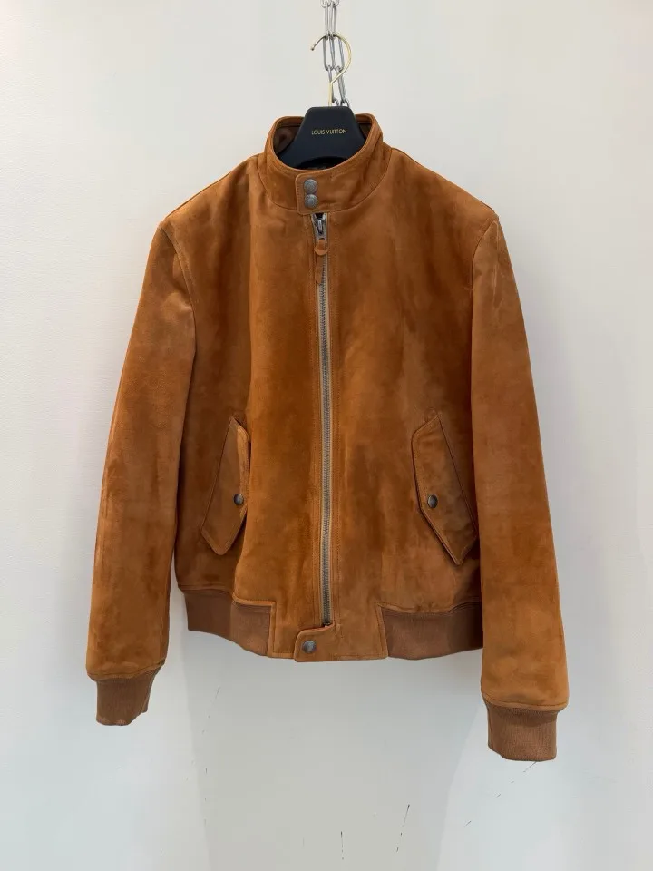 Mens Vintage Motorcycle Sheepskin Jacket 2026 New Stand Collar Zip Front Ribbed Cuffs