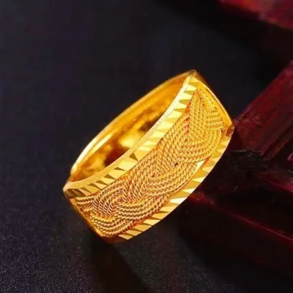 Women's 24K Gold (AU999) Twist Adjustable Wealth Ring | Openwork twist pattern, micro-diamond glow with magnetic adjuster