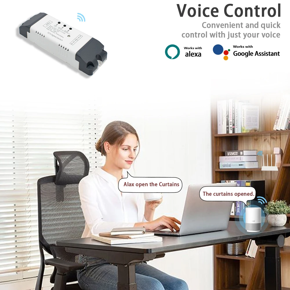 2CH Tuya Zigbee 12V 24V 220V 230V Dry Contact Relay Module for Light Motor Garage Alexa Smart Switch Controller