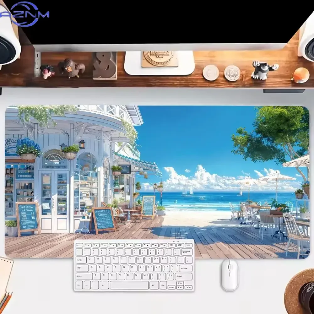 Seaside Convenience Store Mouse Pad Large Gaming Desk Accessory Aesthetic Non-slip Laptop Tablet Mat Mini PC Art pads Playmat