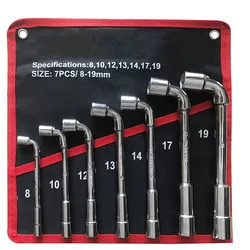 7Pcs  L Type Angled Socket Wrench Spanner With Thru Hole Car Ratchet Wrench Car Repair Pipe Socket Key Wrench Tool Set