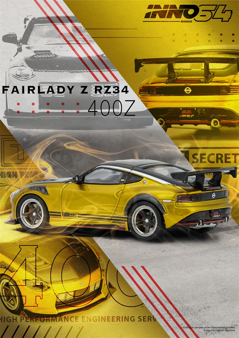 INNO 1:64 TOP SECRET FAIRLADY Z RZ34 Gold Die-Cast Car Model Miniature Gifts