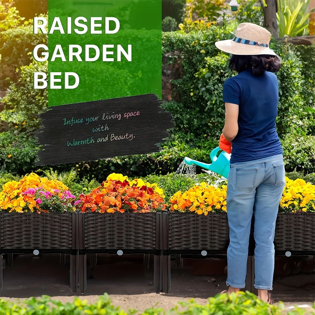 

Plastic Raised Garden Bed with Legs Raised Bed W/Drainage Holes Planter Container for Vegetables Fruits Flowers Herbs
