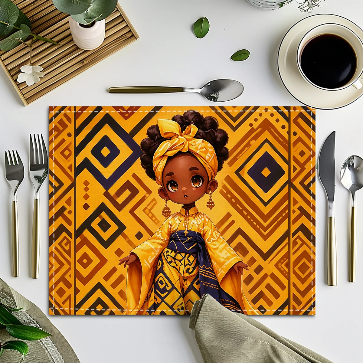Cute Frog Sunflower Butterfly Print Polyester Placemat - Decorative Dining Table Mat, Lovely Home Kitchen Table Decoration