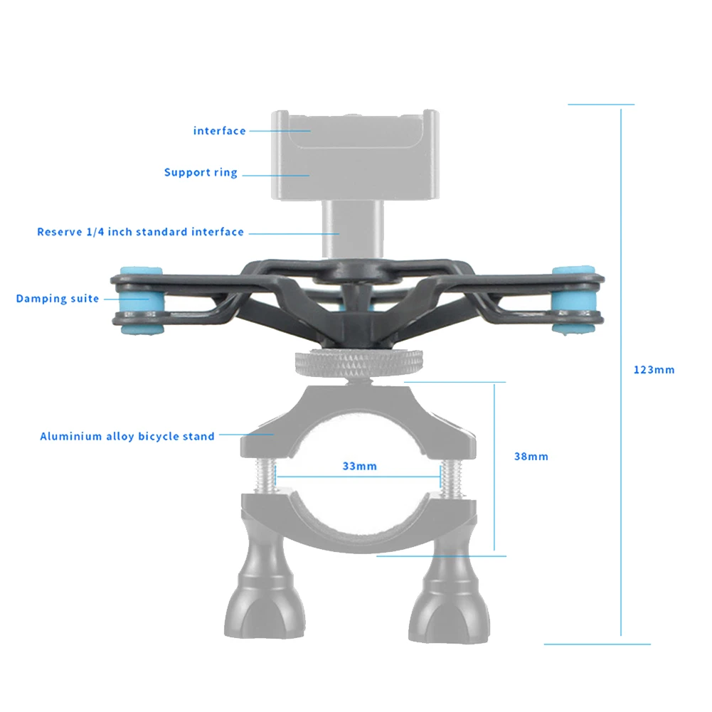 Amortiguador de bicicleta soporte de montaje fijo soporte de Clip de bicicleta adaptador 1/4 para OSMO Action 2/bolsillo 1 2 GOPRO9 Insta 360 caliente