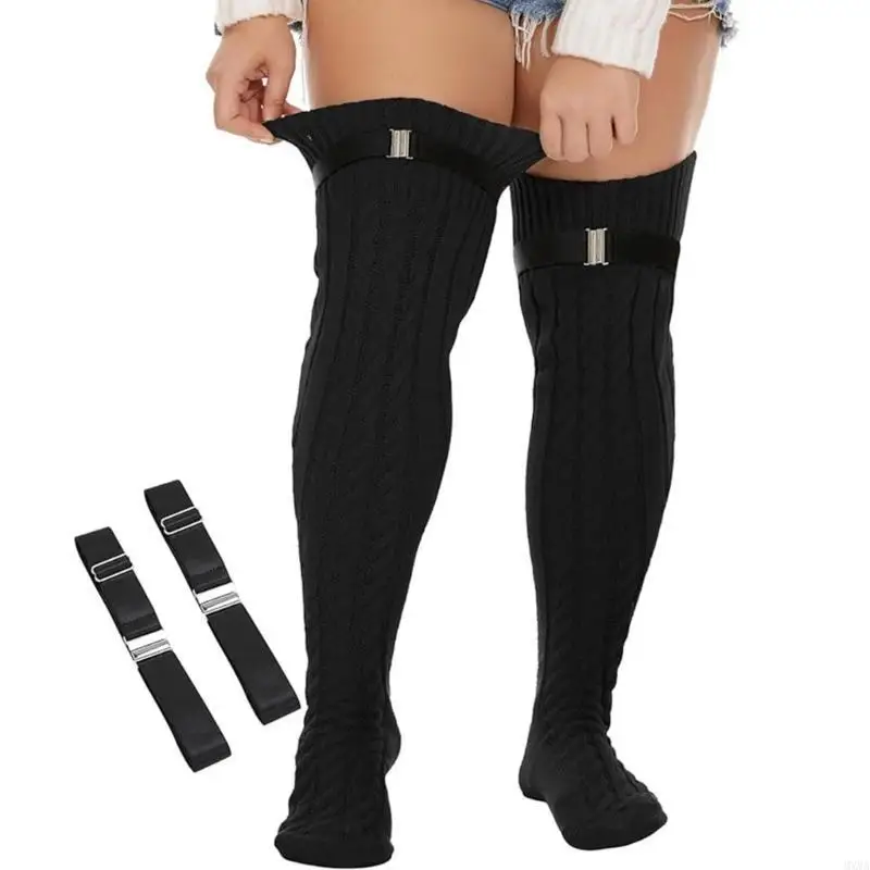 

MXMA Womens High Elastic Thigh Garter Belt with Metal Buckled Adjustable Leg Garter Straps for Thick Thighs Highs Stockings