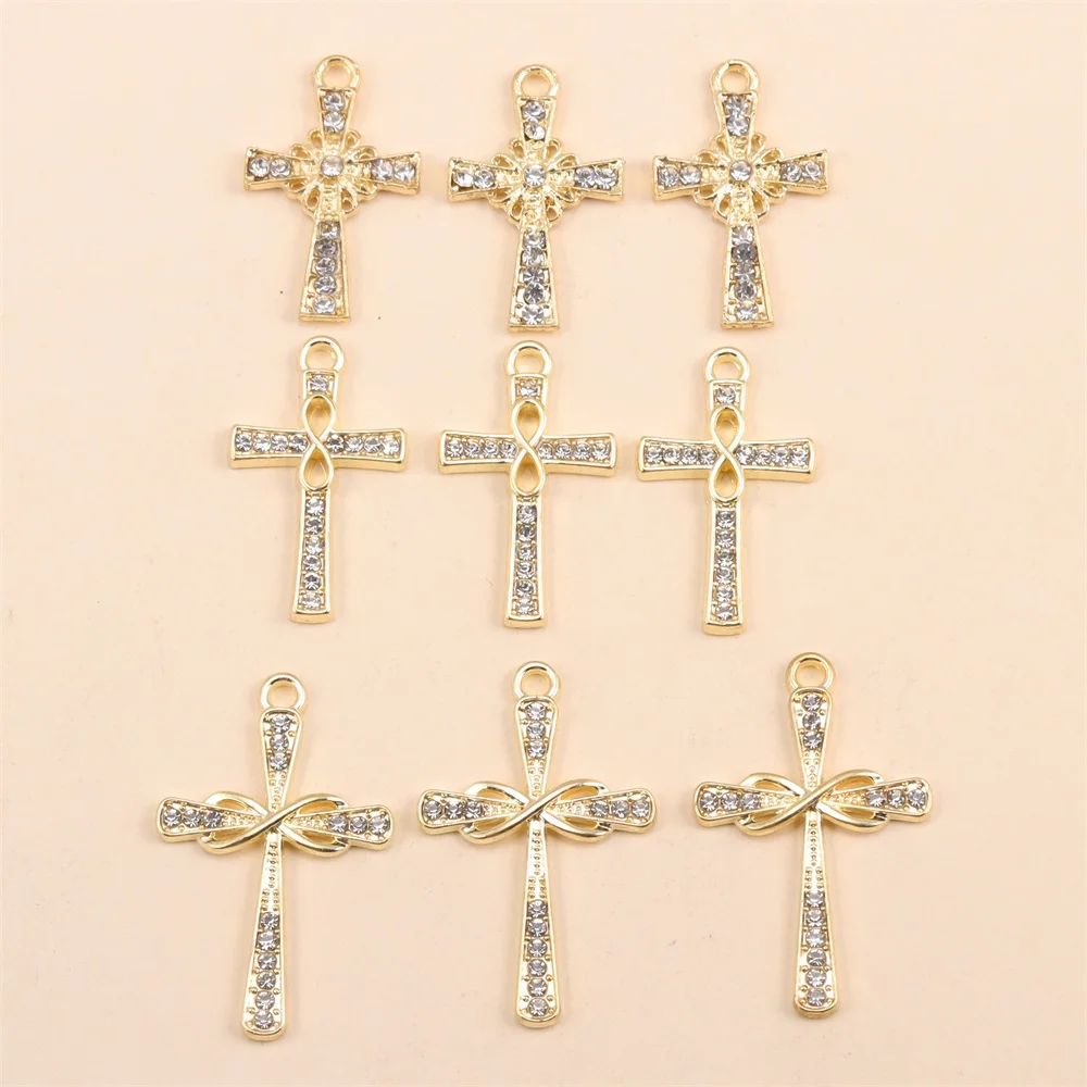 10Pcs New Gold Color Zircon Cross Pendant For Jewelry Making Fashion Earrings Necklace DIY Accessories Supplies