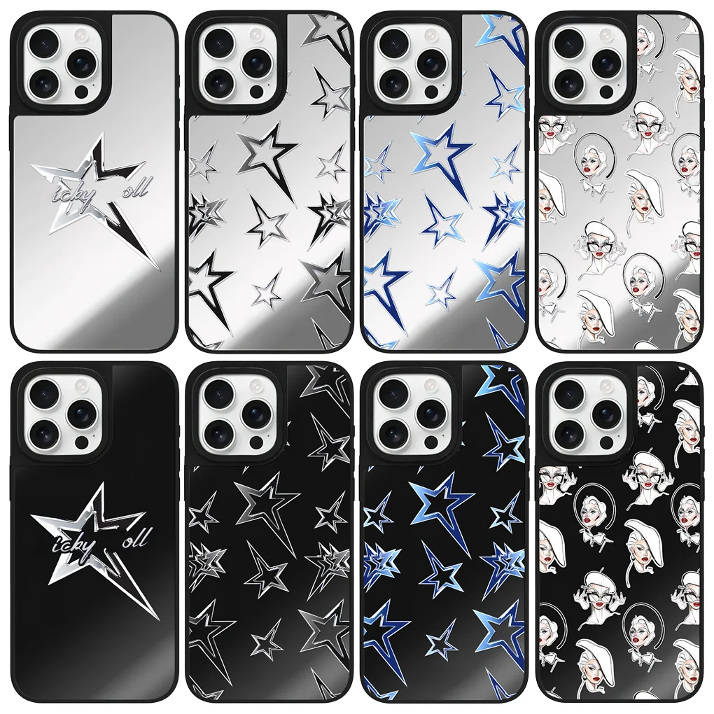 

Stars Mirror Surface Black Border Magnetic Phone Case for IPhone 17 16 15 14 13 12 Pro Max Cover